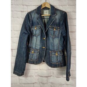 Esprit Denim Jacket Size L Button Up Pockets Distressed Hipster 80's Acid Wash